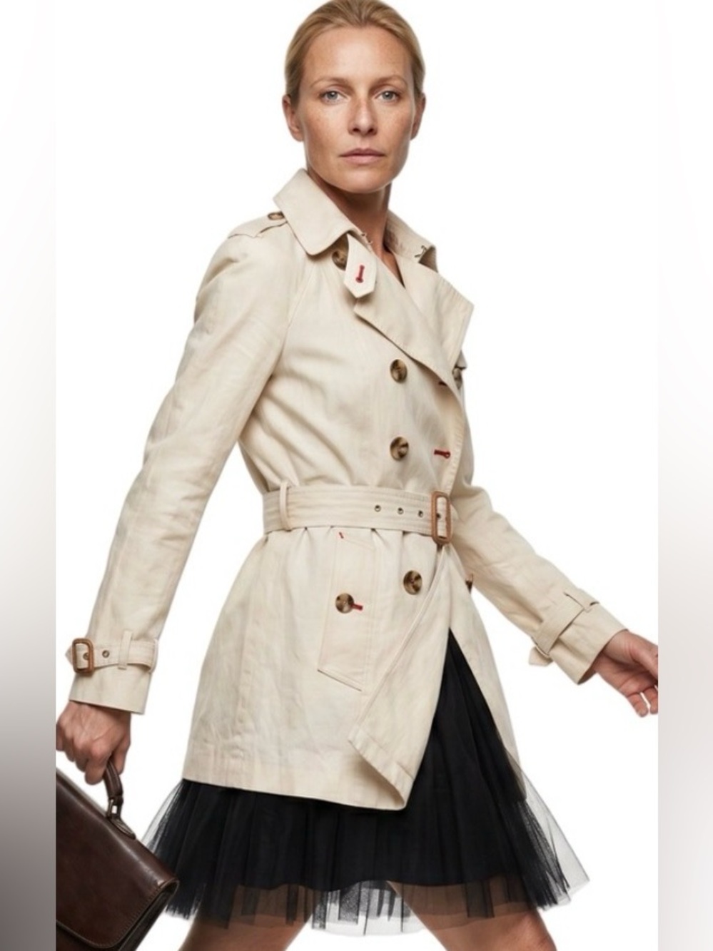 BANANAS REPUBLIC Vintage cream canvas trench coat Cotton Slim fit Lightweight